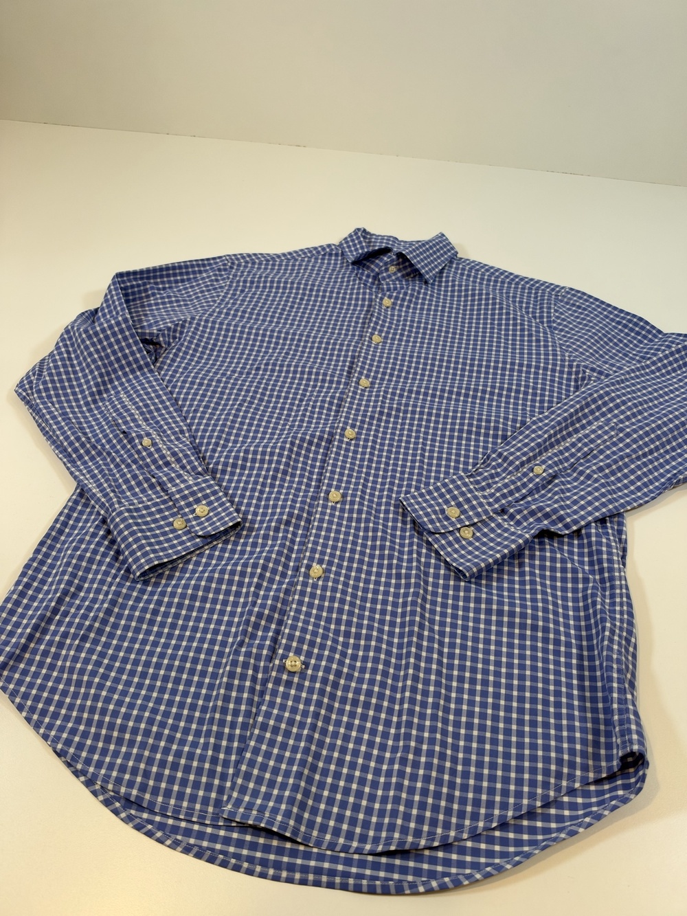 Peter Millar Shirt Mens M Blue Check Stretch L/S Button Up Summer Comfort